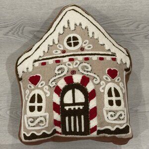 Gingerbread House Christmas Pillow Decorative Holiday Cushion Embroidered 14"16"